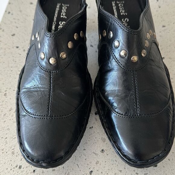 Josef Seibel Women’s Black Leather Western Studs Heels Slip On Mule Clog Size 36 - Picture 12 of 13